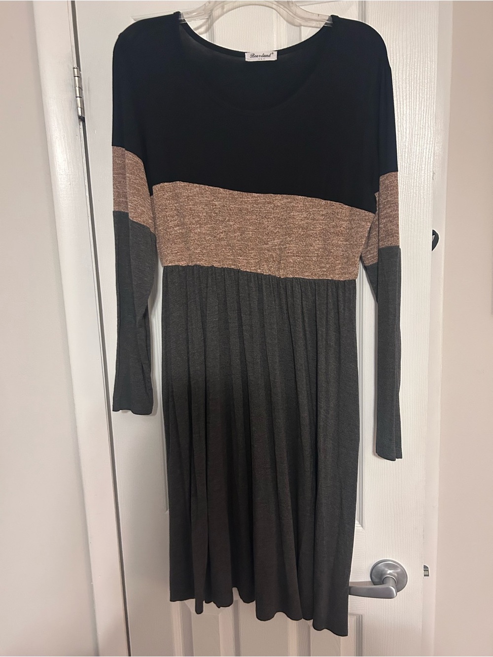 Bearsland women’s long sleeve maternity/nonmaternity dress - patchwork w/pockets